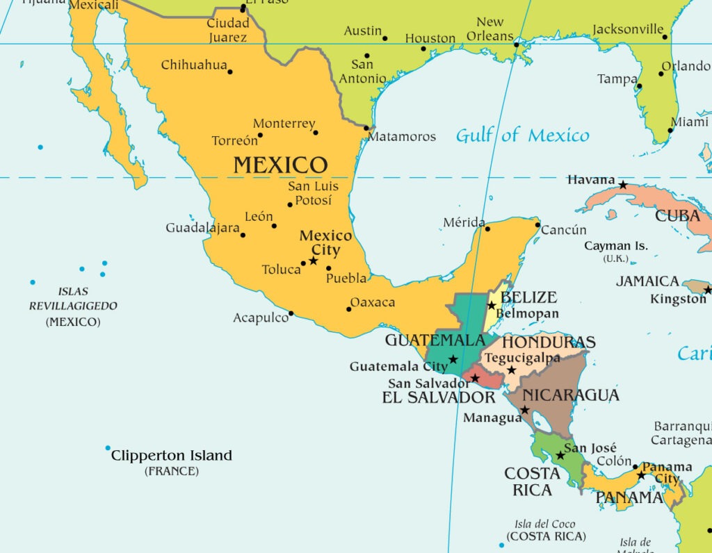 a map of Central America, Mexico, and the Southern US, a good representation of the path child migrants take